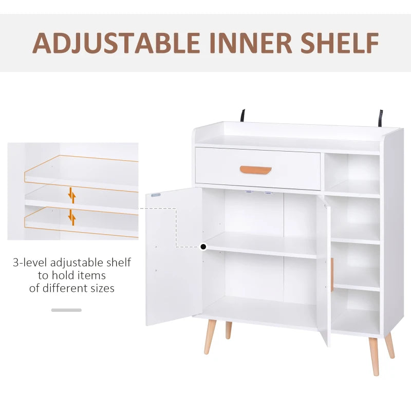 Modern White Sideboard with Storage Drawer - Versatile Side Cabinet for Hallway, Kitchen, Bedroom & Living Room