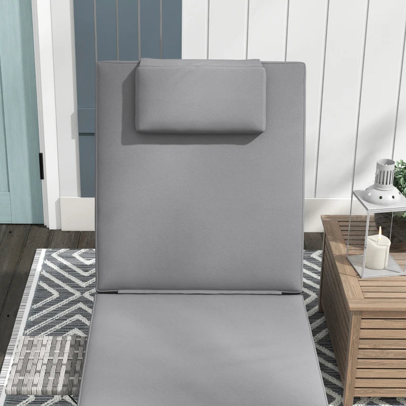 Grey Rattan Sun Lounger with Cushion & Tea Tray - 5-Level Reclining Outdoor Patio Furniture