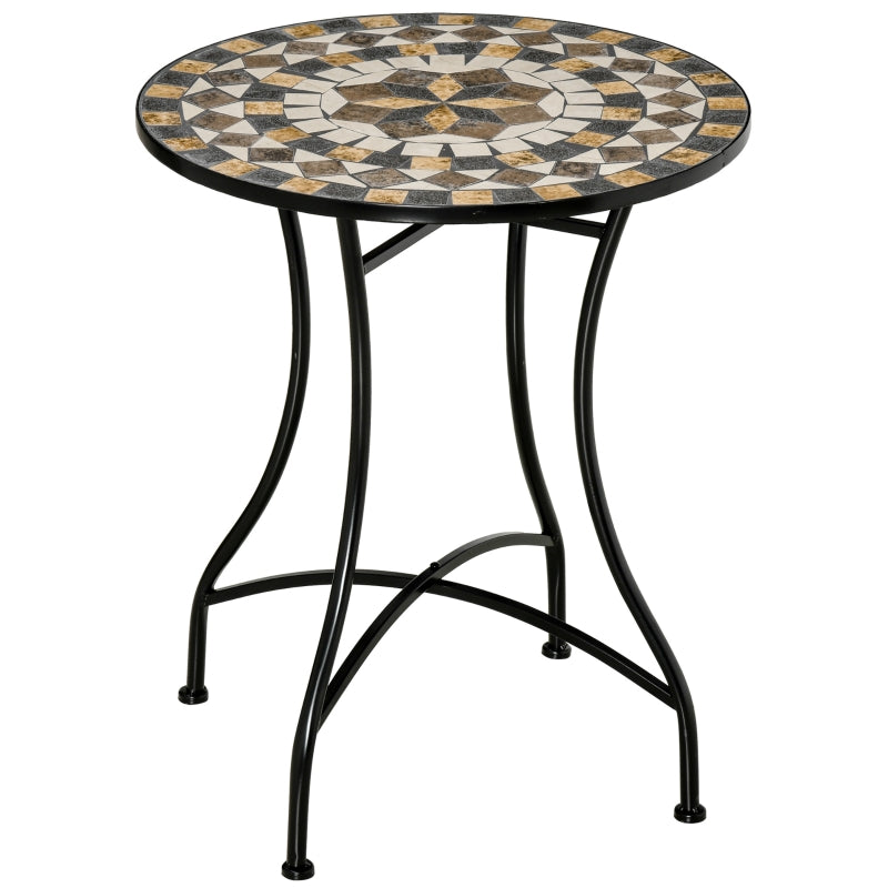 60cm Grey Mosaic Outdoor Patio Table - Round Garden Table for Outdoor Use