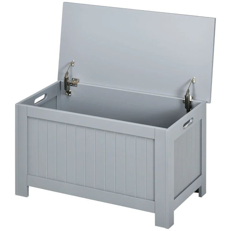 Large Grey Storage Box Toy Chest Organizer with Lid and Safety Hinges for Kids Room