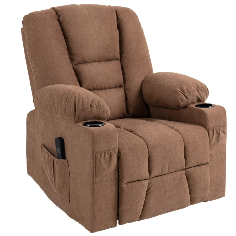 Oversized Riser Recliner Chair for Elderly - Fabric Lift Chair with Remote, Side Pockets, Cup Holder, Brown