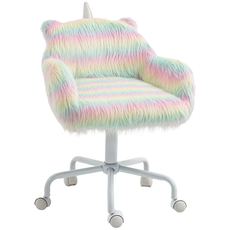 Vinsetto Unicorn Home Office Chair - Height Adjustable Fluffy Desk Chair with Armrests & Swivel Wheels, Colorful Design