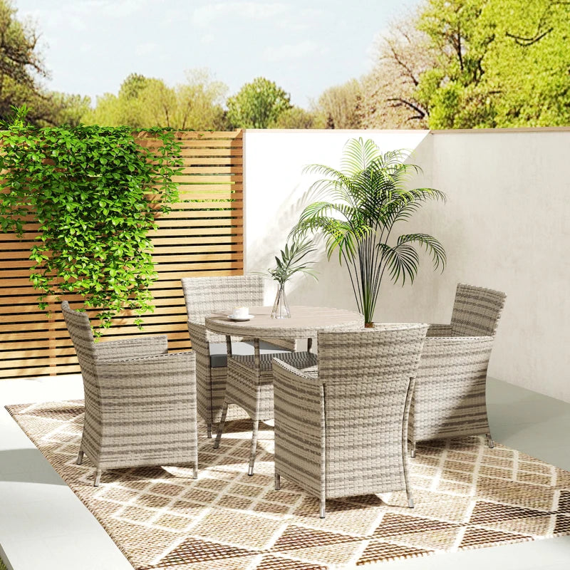 Grey Five-Piece Rattan Garden Furniture Set with Two-Tier Table for Outdoor Patio