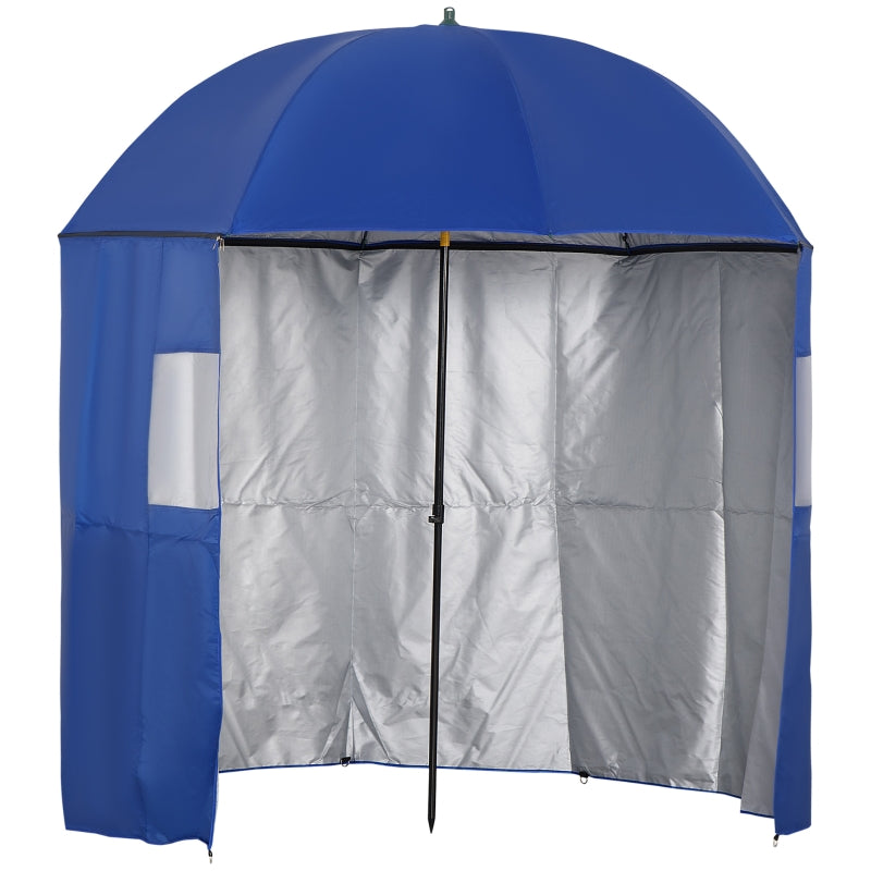 Blue Beach Fishing Umbrella with Sides and Tilt Sun Shade