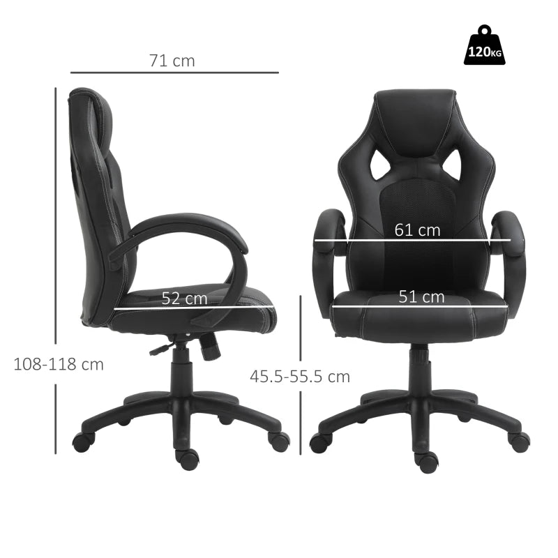Vinsetto Ergonomic Faux Leather Swivel Office Chair with Wheels and Armrests for Home Office Black