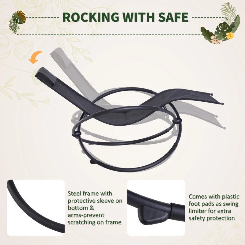 Black Outdoor Zero Gravity Rocking Chair with Pillow