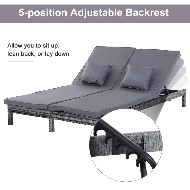 Grey Rattan Double Chaise Lounger with Cushion