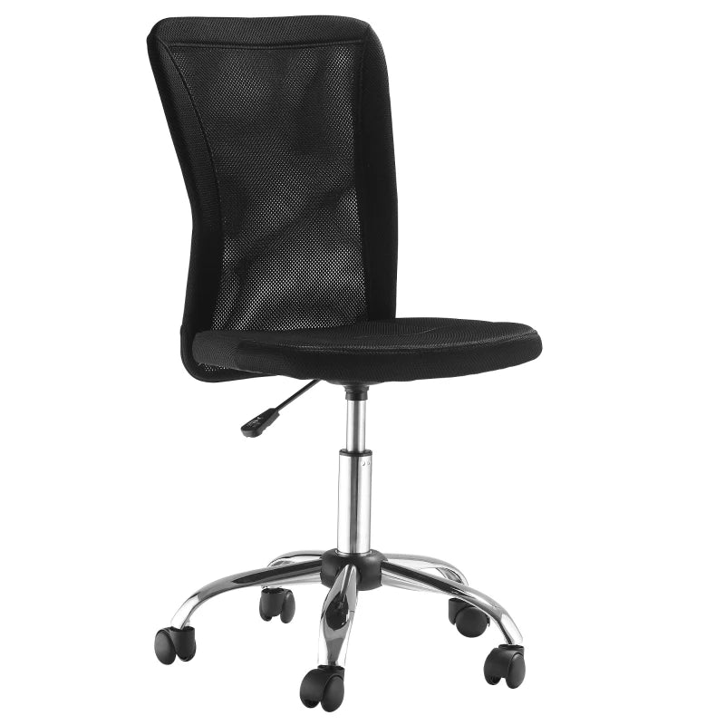 Armless Adjustable Office Chair with Rolling Wheels and Mesh Back for Home and Study Black
