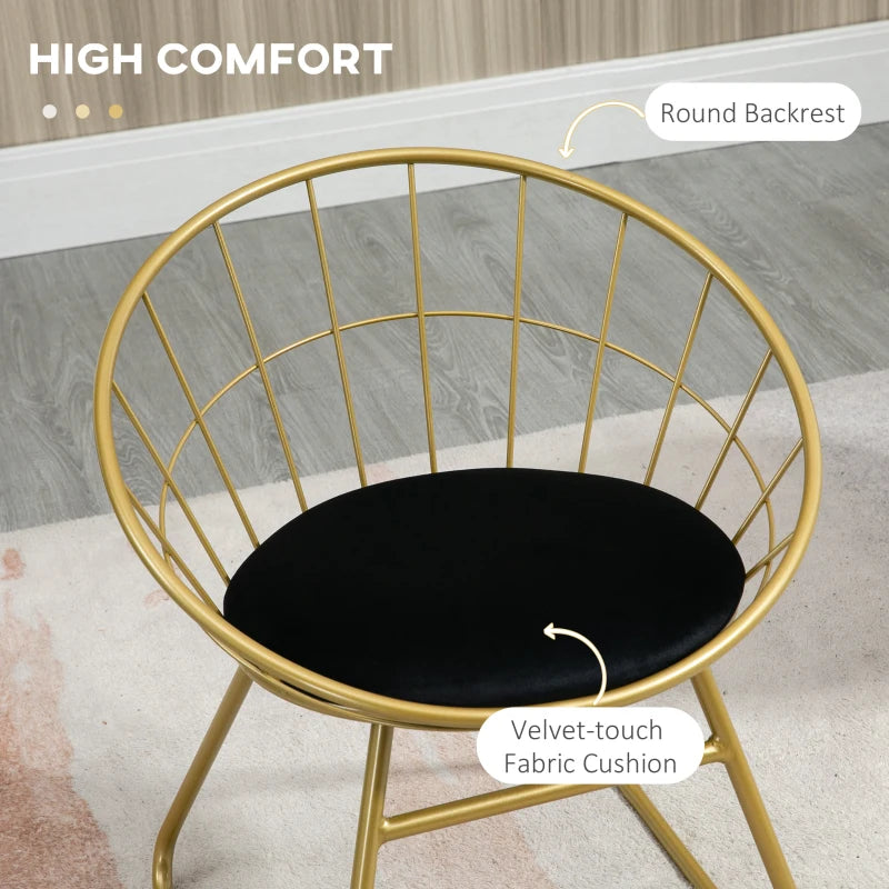 Modern Dining Chairs Set of 2 - Velvet Cushion, Round Back, Metal Wire Frame, Stylish Gold Accent for Kitchen & Living Room