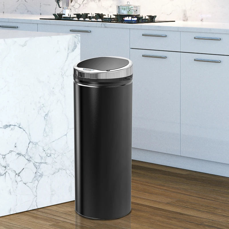 50L Touchless Sensor Bin with Soft-Close Lid - Stainless Steel, Fingerprint Resistant, Hygienic Rubbish Bin for Kitchen & Office, Black