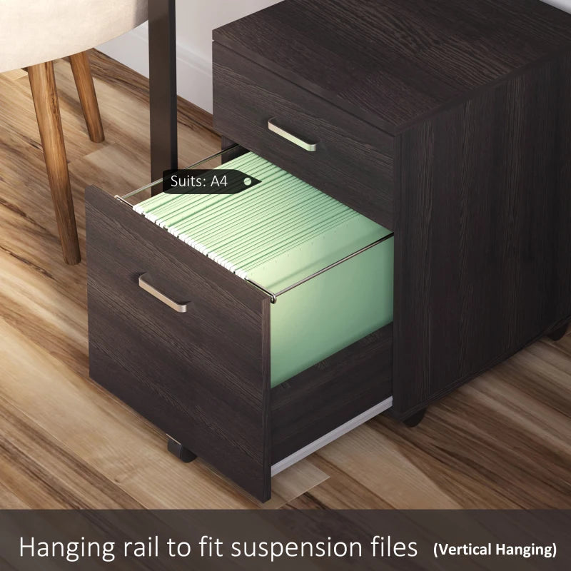 Vinsetto 2-Drawer Locking Filing Cabinet with Wheels - A4 Storage Cupboard for Home Office - Black Wood Grain
