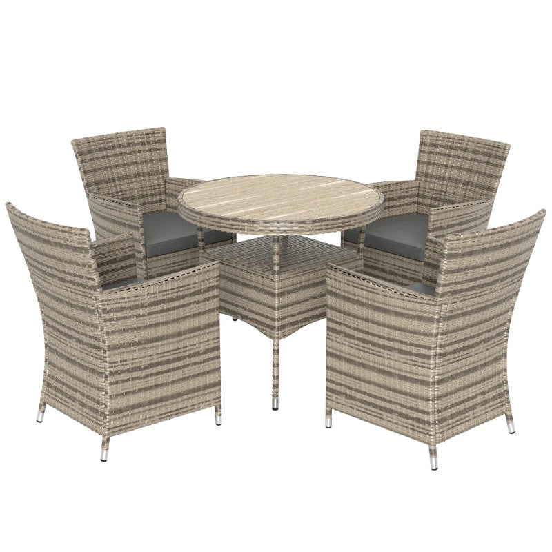 Grey Five-Piece Rattan Garden Furniture Set with Two-Tier Table for Outdoor Patio