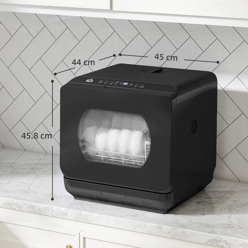 Compact Mini Countertop Dishwasher with 6L Water Tank 6 Programs 4 Place Settings Black