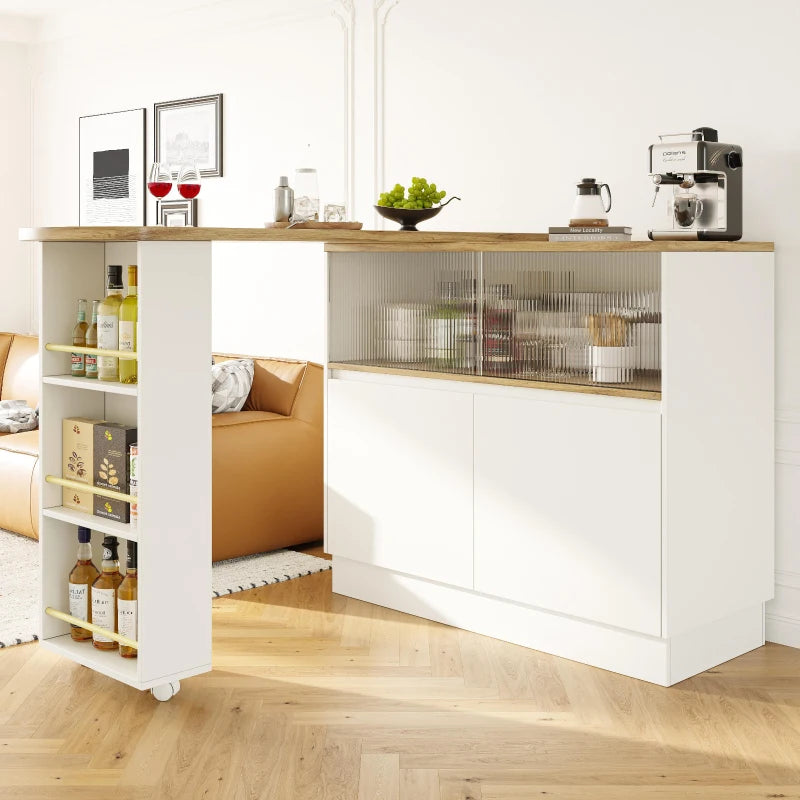 Multifunctional Bar Cabinet with Sliding Glass Doors & 360° Rotating Table - Stylish Storage for Dining Room, White, 90L x 120W x 100H cm
