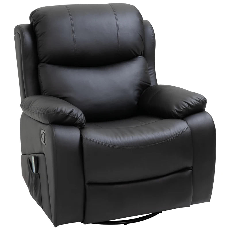 Reclining PU Leather Massage Chair with 8 Points and Heat, Manual Swivel Base, Footrest and Remote Control, Black