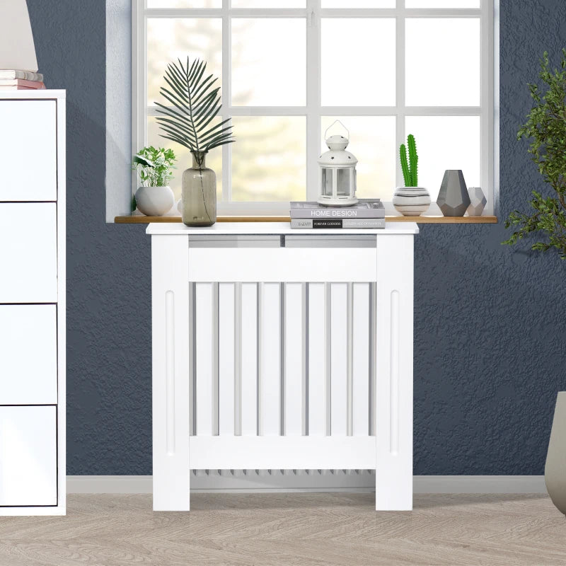 Elegant White Slatted Radiator Cover Cabinet MDF Lined Grill 78L x 19W x 81H cm