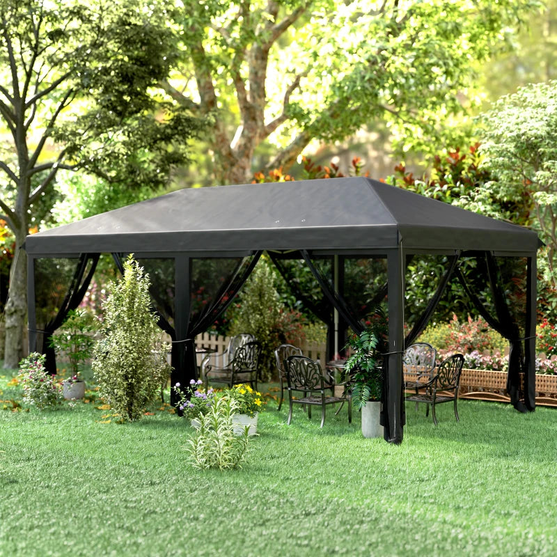 3m x 6m Pop Up Gazebo Tent with Mesh Walls, Outdoor Canopy for Parties & Weddings, Black