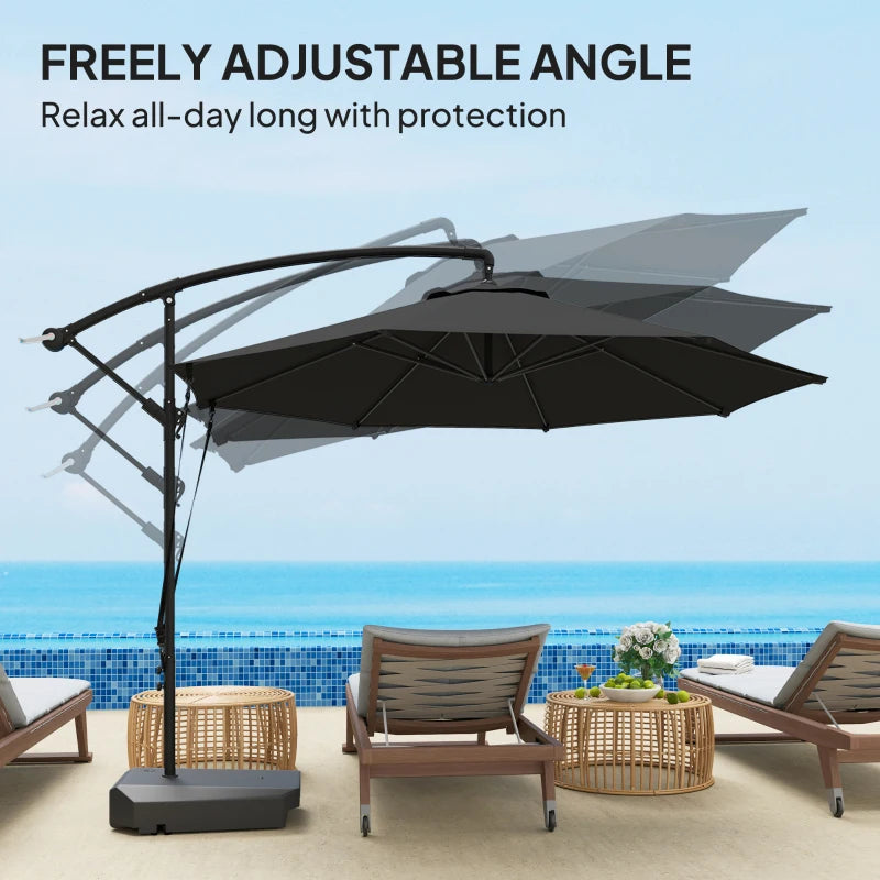 3m Grey Garden Cantilever Parasol with Fillable Base, Wind Protection Strap, Cover, Crank Handle & Tilt - UPF50+