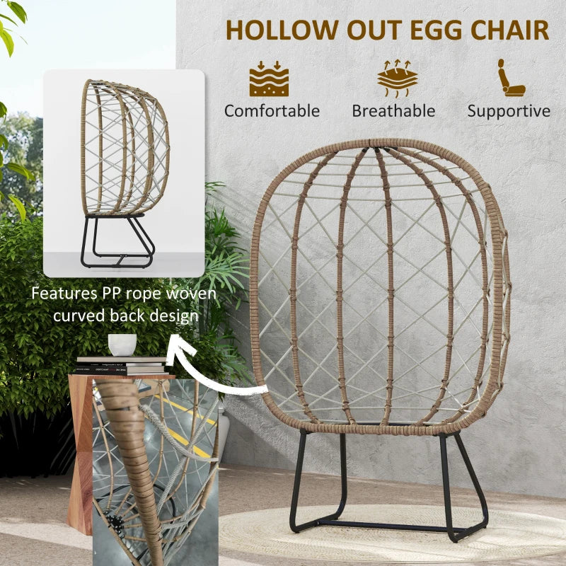 Brown Rattan Egg Chair - Outdoor Indoor Wicker Chair with Thick Cushion & Headrest, Metal Frame Garden Egg Chair with Cup Holder, Perfect for Patio & Balcony