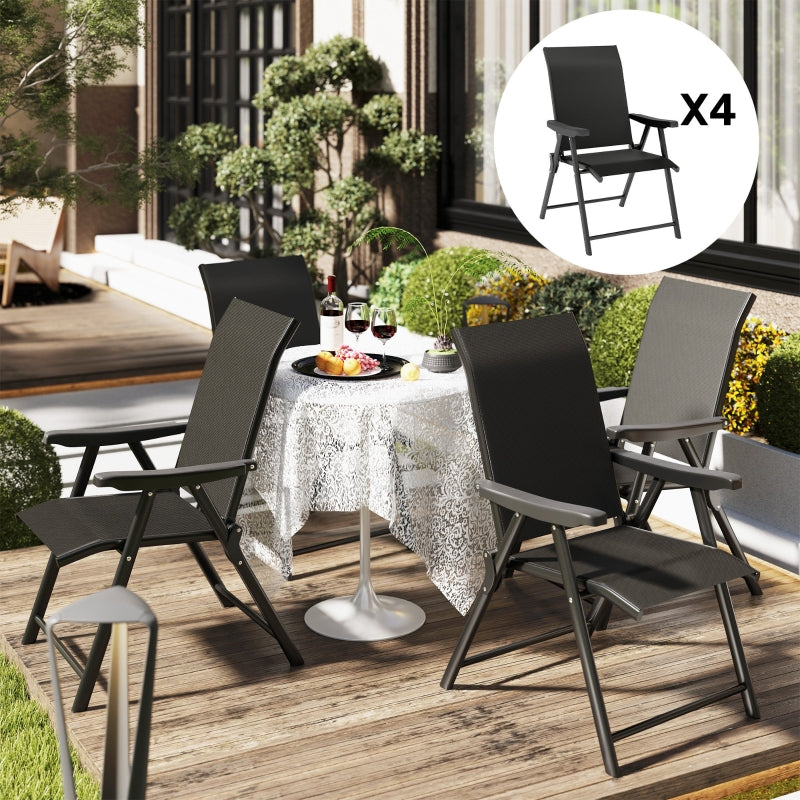 Set of Four Black Folding Outdoor Chairs - Compact Size for Easy Storage