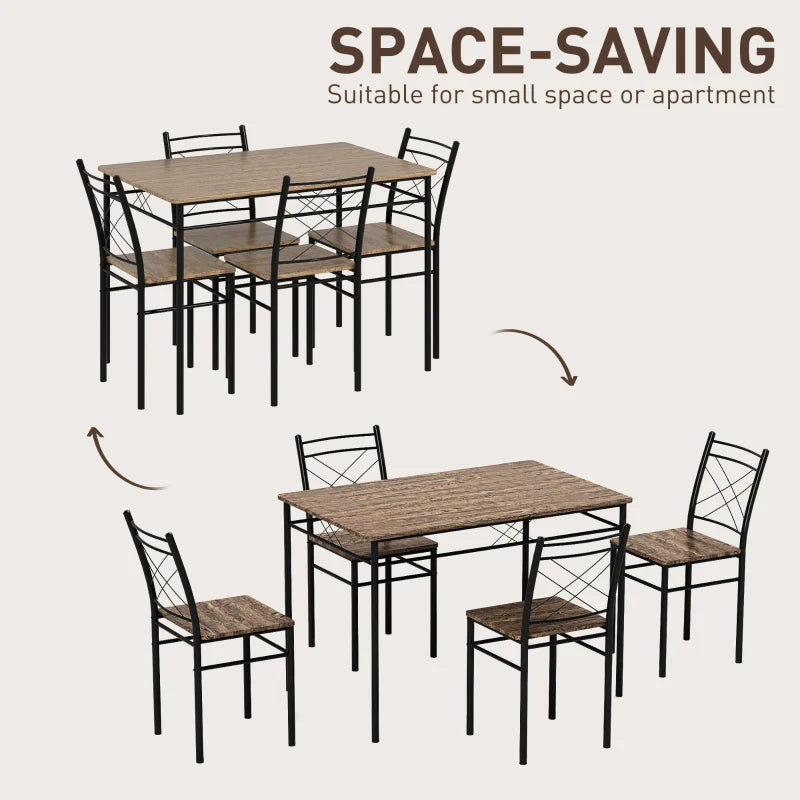 Stylish Five-Piece Minimalist Dining Set - Oak-Effect Table with Black Chairs for Modern Home Decor