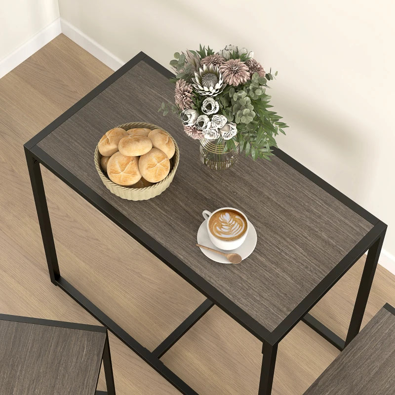 Compact Dining Table and Chairs Set for Small Spaces - Rectangular Steel Frame with Grey Wood-Effect Finish - 2-Piece Dining Room Set
