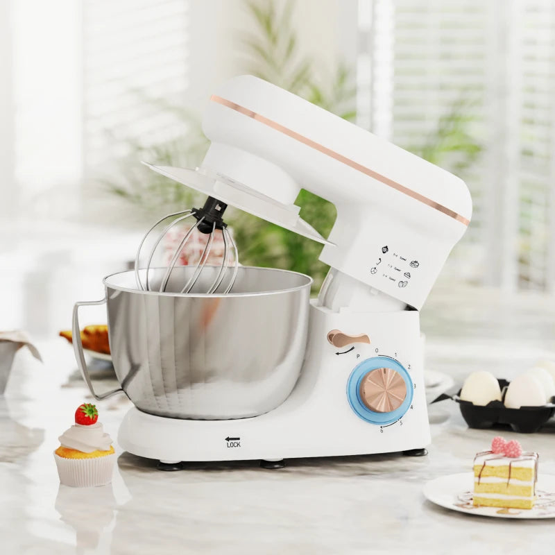 Premium 1300W White Kitchen Stand Mixer with Accessories - Powerful, Versatile, Ideal for Baking and Cooking Enthusiasts