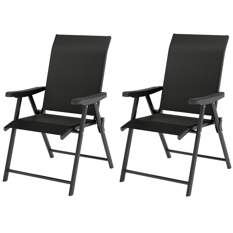 Set of Two Black Folding Outdoor Chairs - Compact Size for Patio and Garden