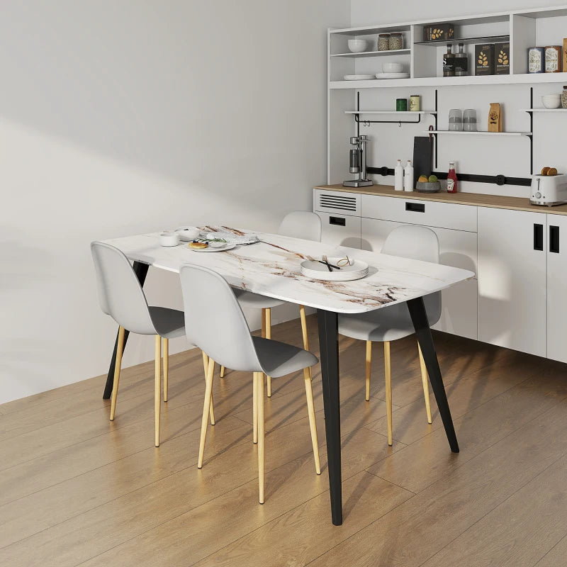 Modern Grey Dining Chairs Set of 4 - Stylish Kitchen Chairs with Backrest & Steel Legs for Dining Room & Living Room