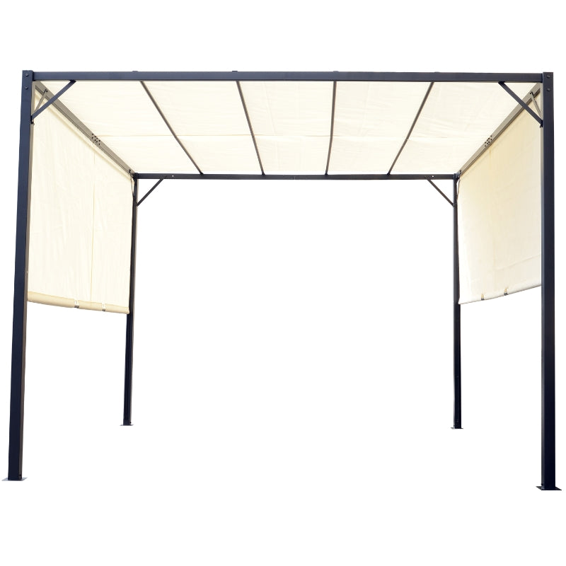 3x3m Metal Pergola with Sliding Canopy Roof – Heavy-Duty Garden Gazebo Party Tent Sun Shelter in Cream White & Black
