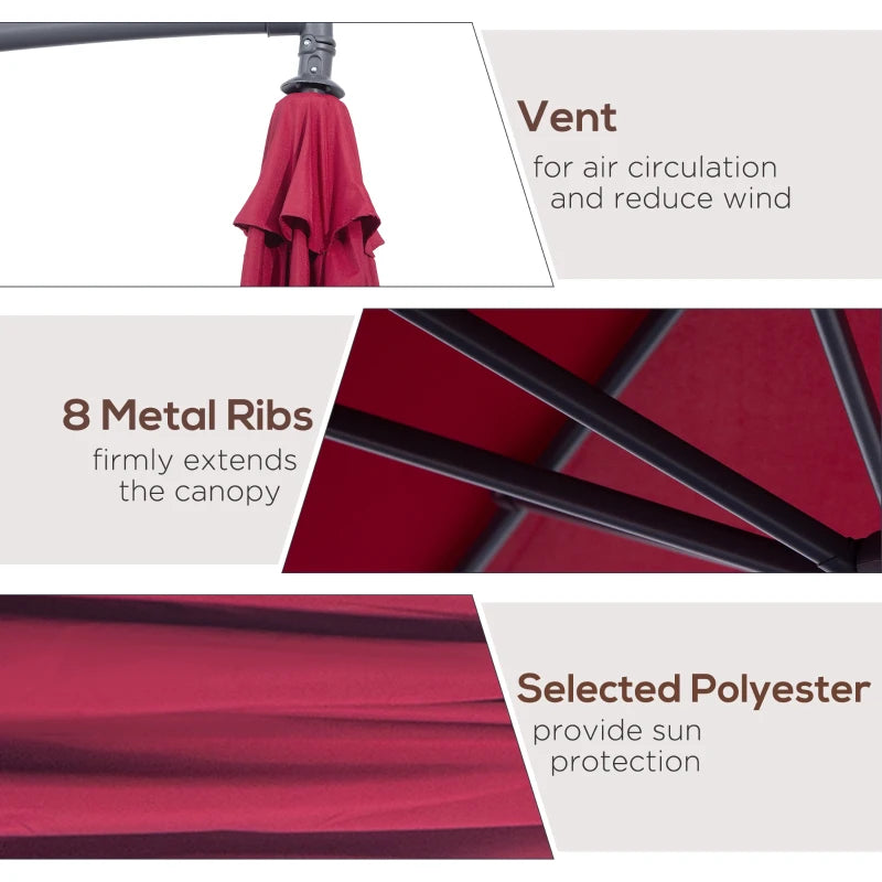 3m Water Resistant Wine Red Hanging Parasol
