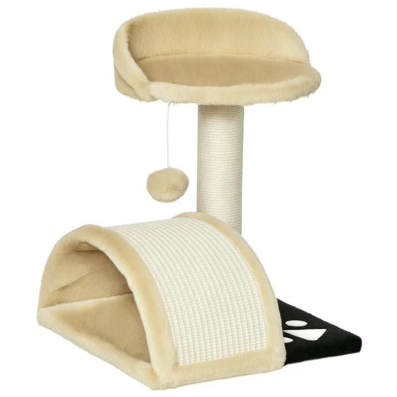 Beige Cat Tree Scratching Post - Kitten Activity Centre with Climber & Hanging Ball - Durable Cat Furniture
