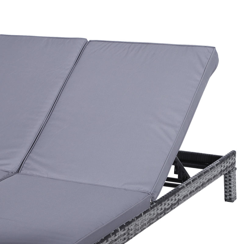 Grey Rattan Double Chaise Lounger with Cushion