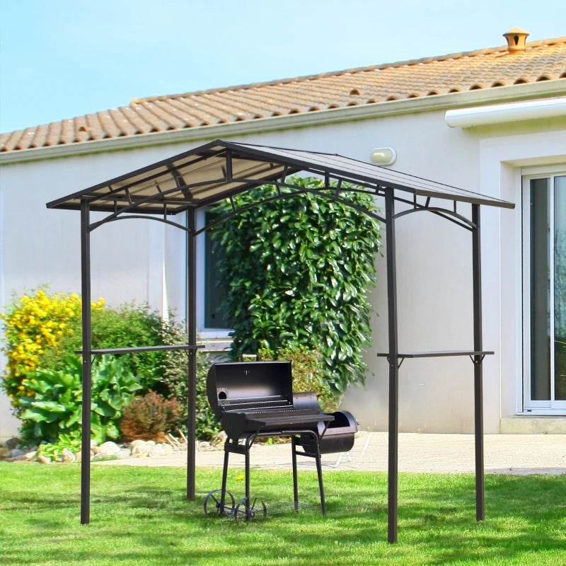 8x5ft Outdoor BBQ Gazebo Tent with Hardtop Roof - Charcoal Grey