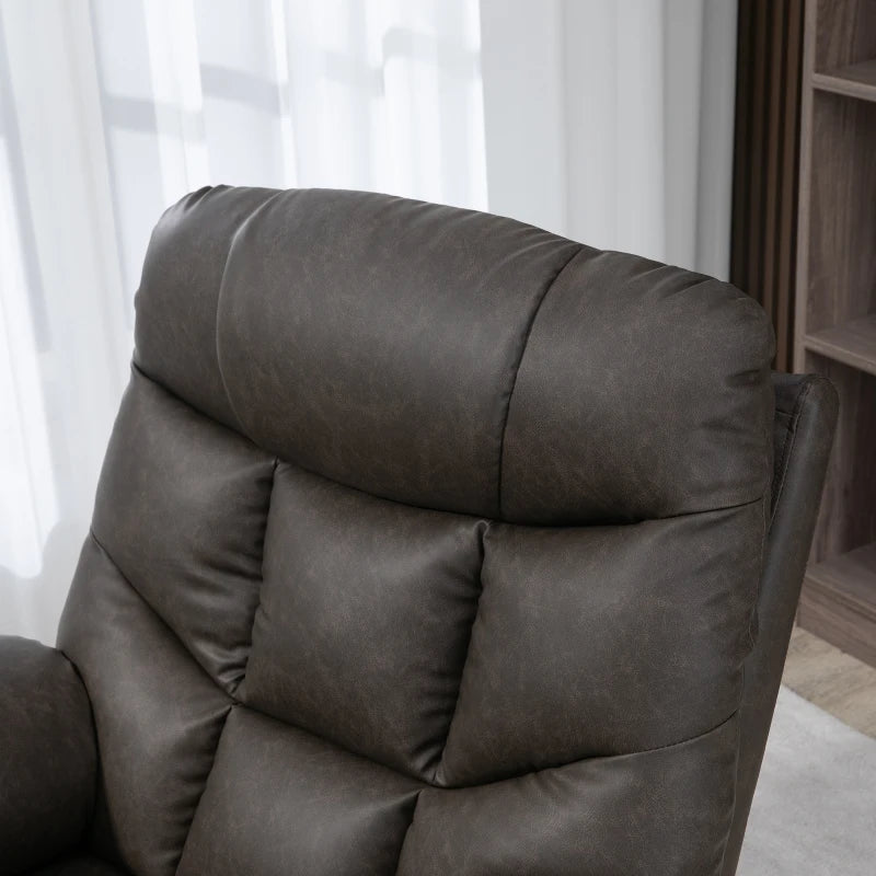 Manual Reclining Armchair with Faux Leather, Footrest and Cup Holders - Brown, 86x93x102cm