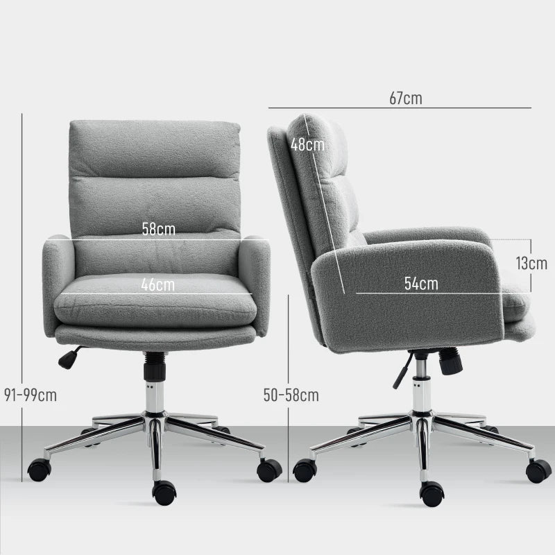 Comfortable 91-99cm Grey Sherpa Fleece Office Chair - Ergonomic Design for Home & Office Use