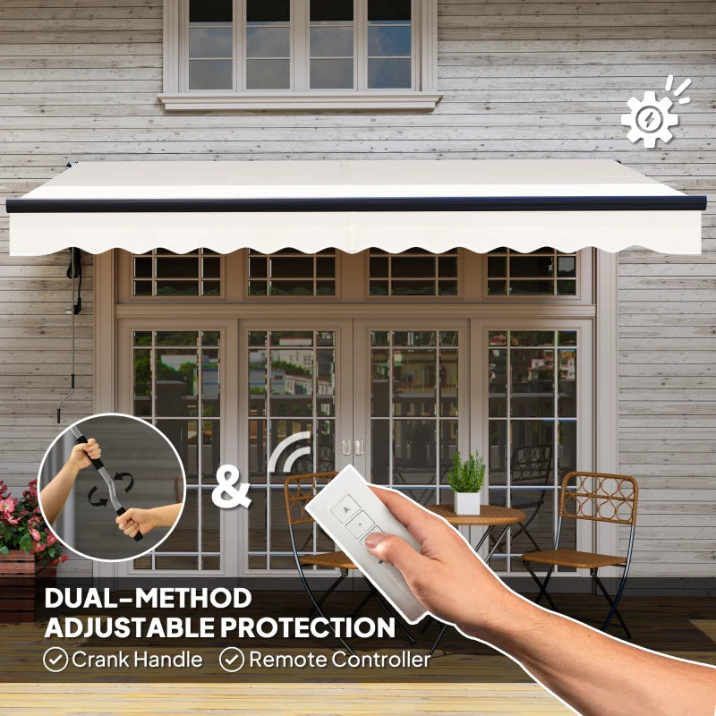 3.5m x 3m Beige Electric or Manual Awning with Remote Control - Retractable Patio Sun Shade
