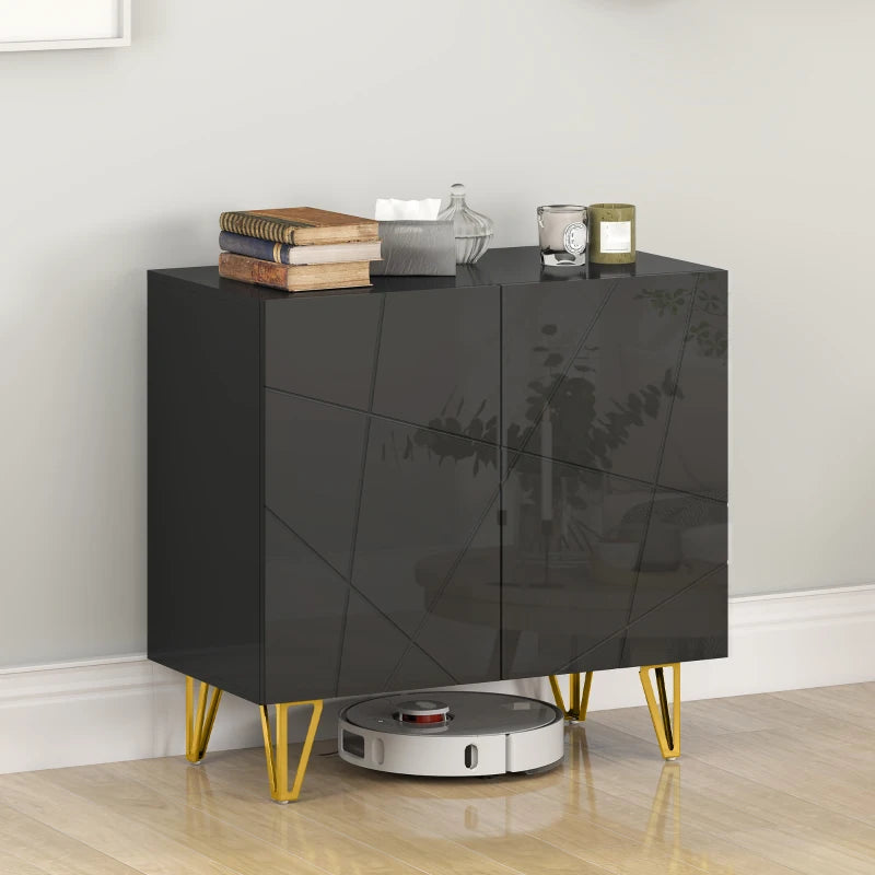 Modern Luxe High Gloss Black Sideboard with Hairpin Legs - Stylish Storage Solution for Contemporary Living Rooms