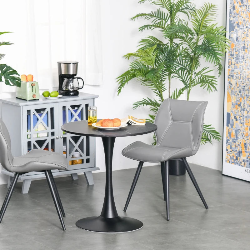 Modern Round Dining Table - Stylish Bistro Table with Metal Base for Kitchen & Dining Room - Black Finish