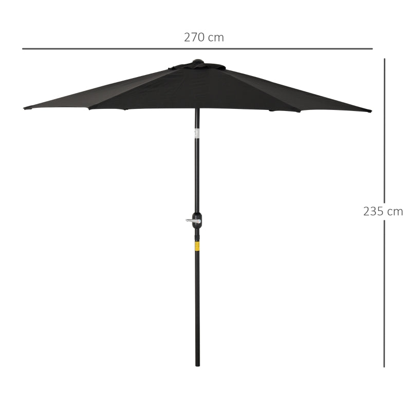 Black 2.7M Tilt Crank Garden Parasol Umbrella