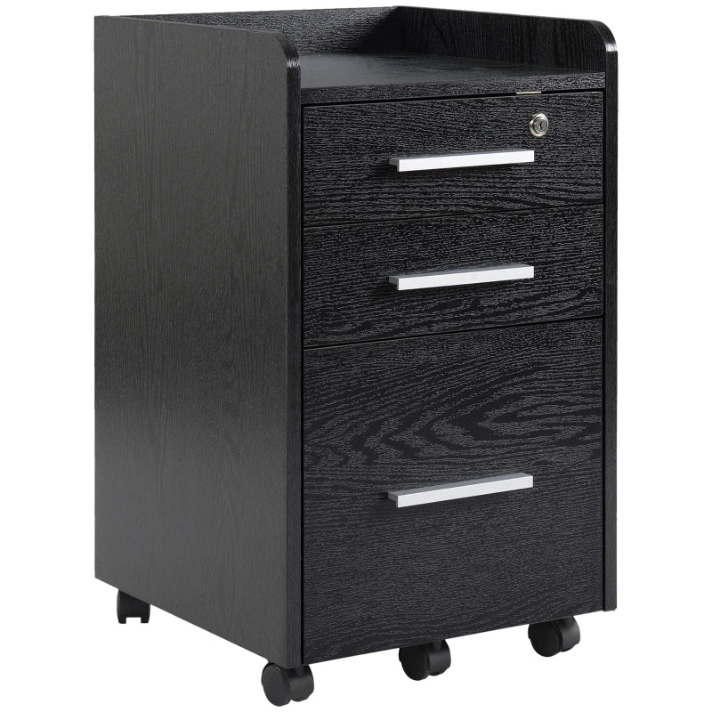 Secure Black Three-Drawer Filing Cabinet with Lock - Ideal for Home Office Storage and Organization