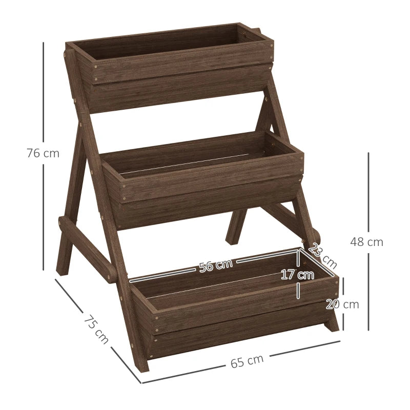 3 Tier Wooden Elevated Planter Box Kit - 66L for Flowers, Vegetables, Herbs - Tan - 65x75x78cm