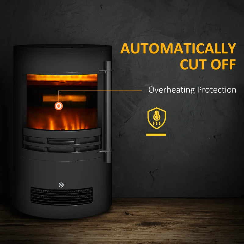 Freestanding Electric Fireplace Heater with Log Burner Effect and Thermostat Control 1000W 2000W