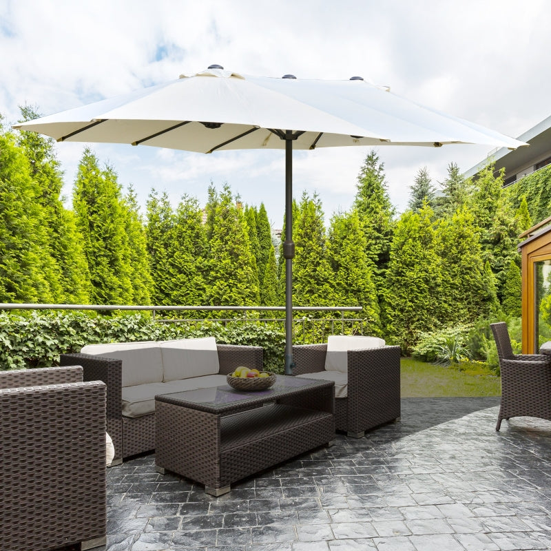 Double-Sided Off-White 4.6M Sun Umbrella Canopy with Crank and Cross Base