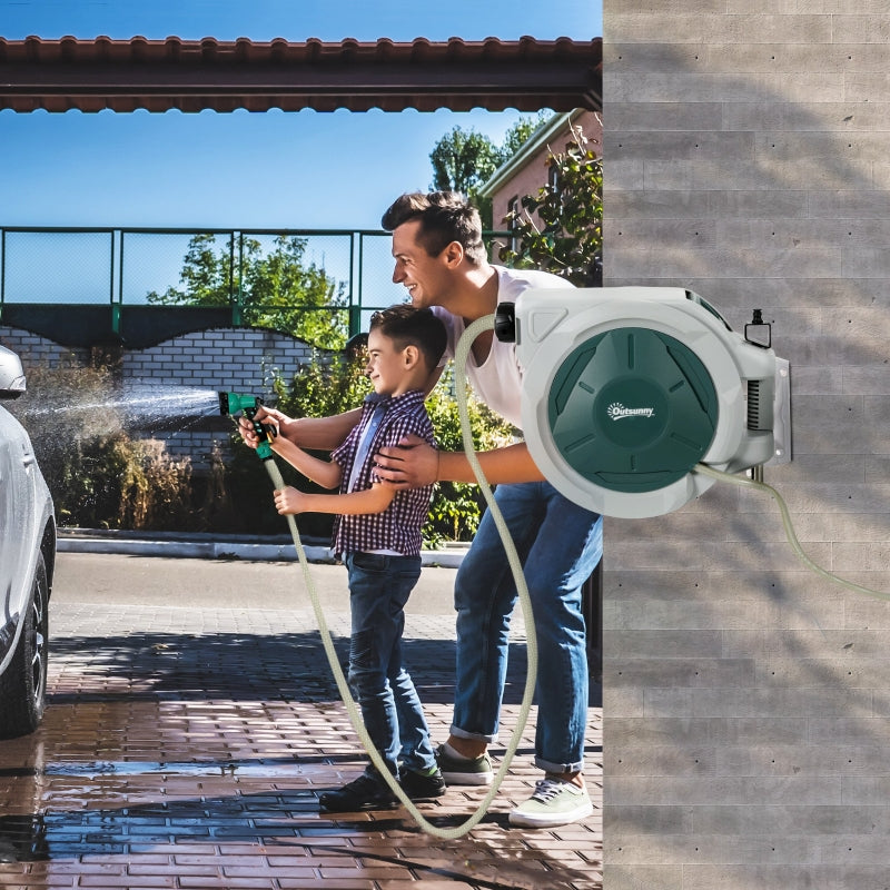 Retractable Wall-Mounted Hose Reel with 7-in-one Spray Nozzle