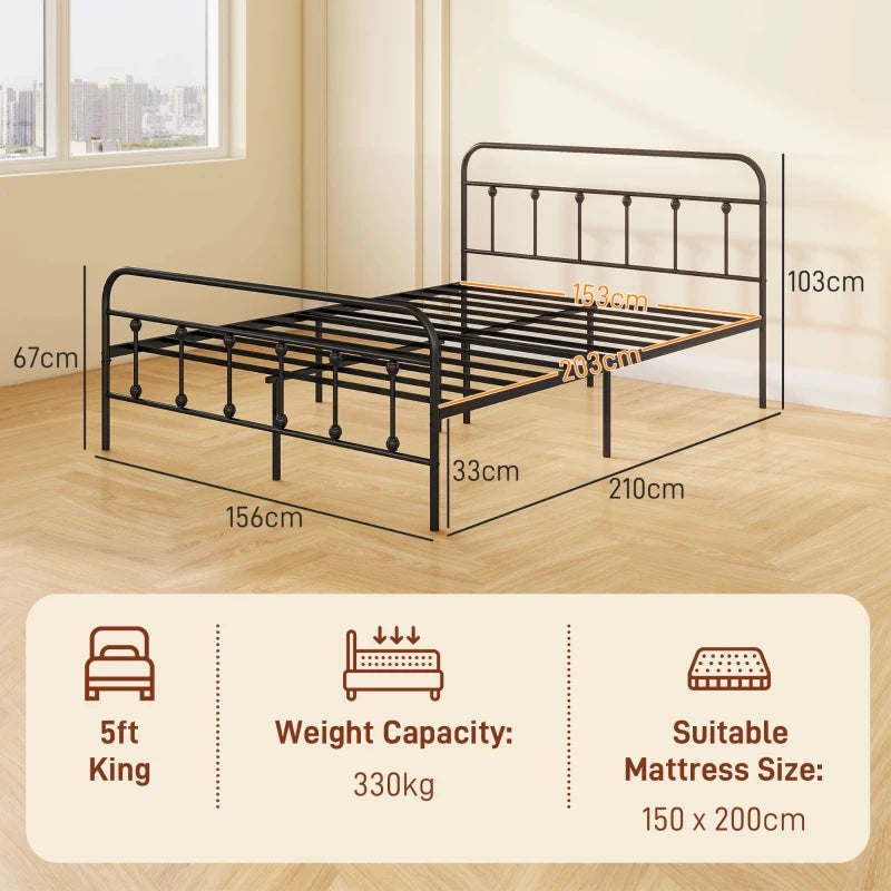 King Size Minimalistic Black Metal Bed Frame - Modern Design, Sturdy Construction, Stylish Bedroom Furniture for Ultimate Comfort