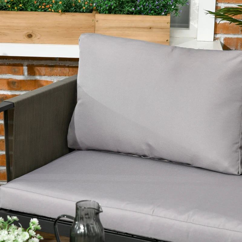 4 Piece Metal Garden Furniture Set with Glass Coffee Table and Cushions for Outdoor Relaxation