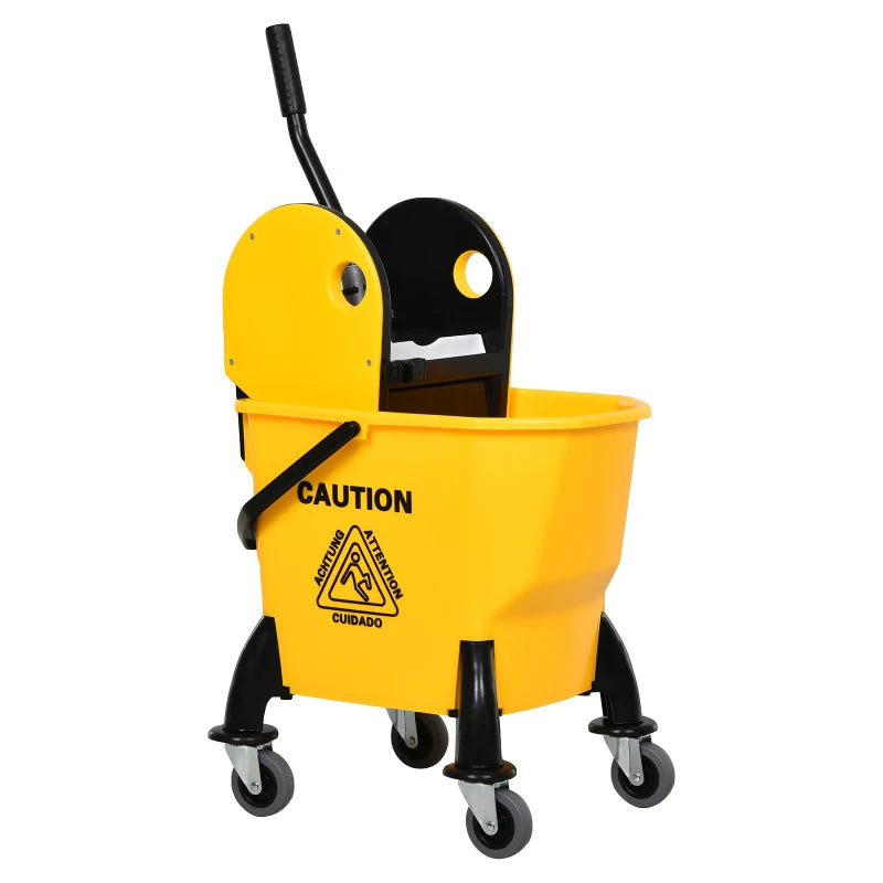 25L Yellow Mop Bucket with Wringer, Wheels & Handle - Heavy Duty Cleaning Tool for Home & Commercial Use