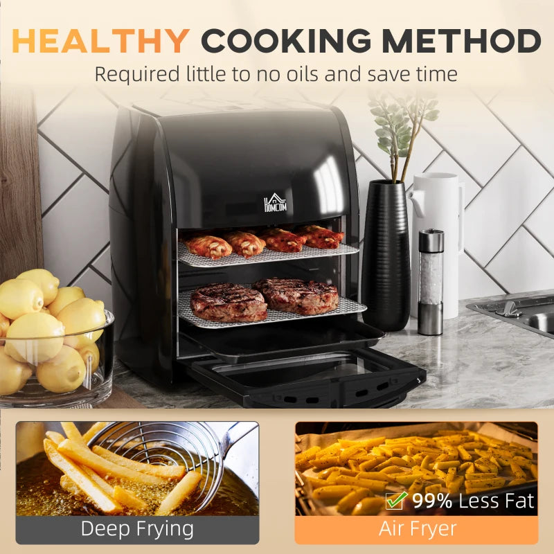 12L 8-in-1 Digital Air Fryer Oven - Roast, Bake, Dehydrate, 8 Presets, 1800W, Timer, Inner Light, Black