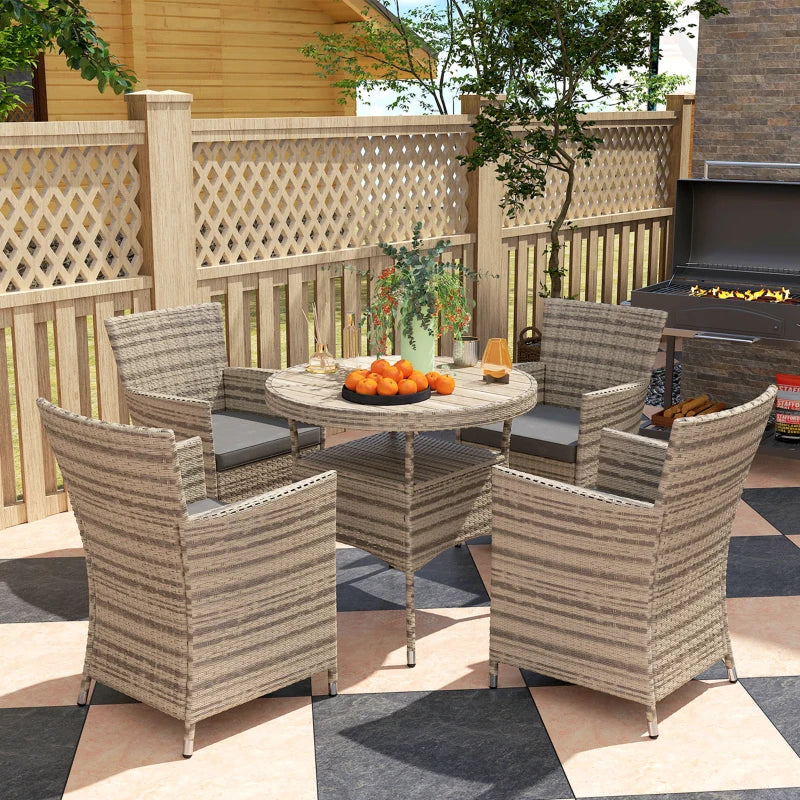 Grey Five-Piece Rattan Garden Furniture Set with Two-Tier Table for Outdoor Patio